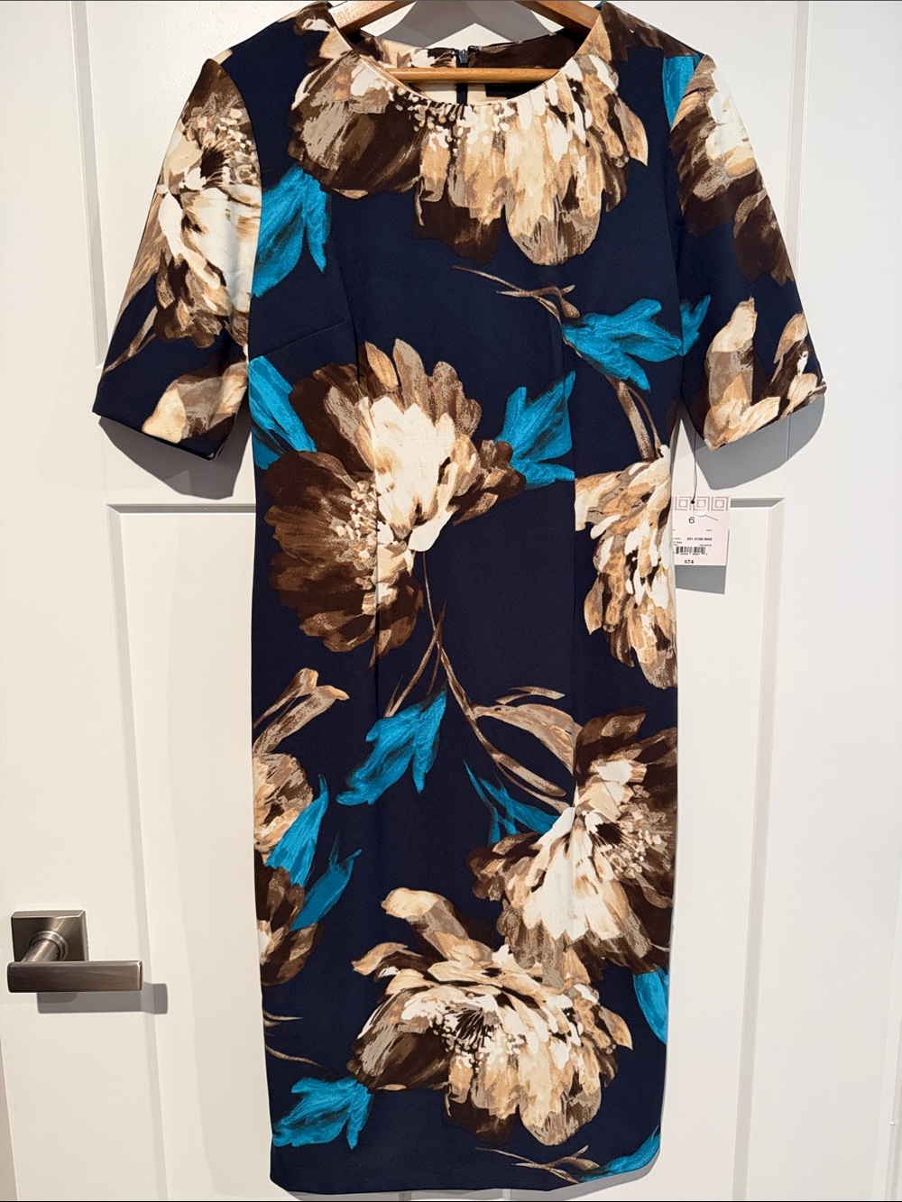 Liz Claiborne Navy Floral Midi Dress with Teal Accents